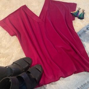 Bright Magenta V-Neck Top